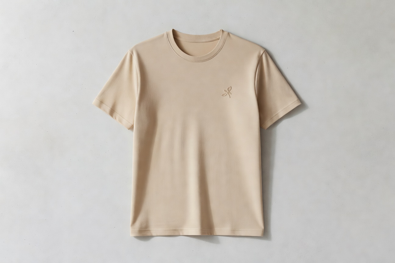 ベージュ刺繍ミニマリストTシャツ