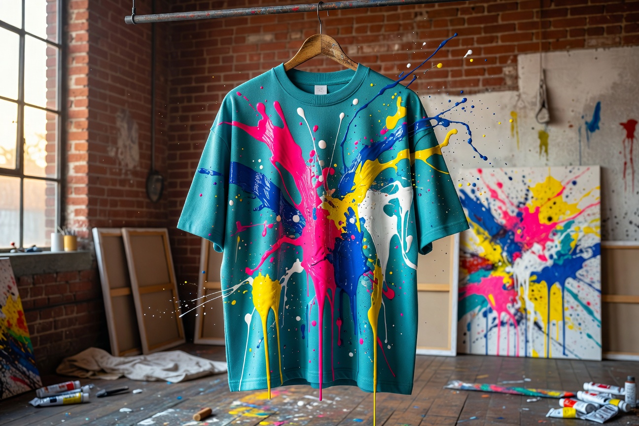 ティールスプラッターペイントTシャツ