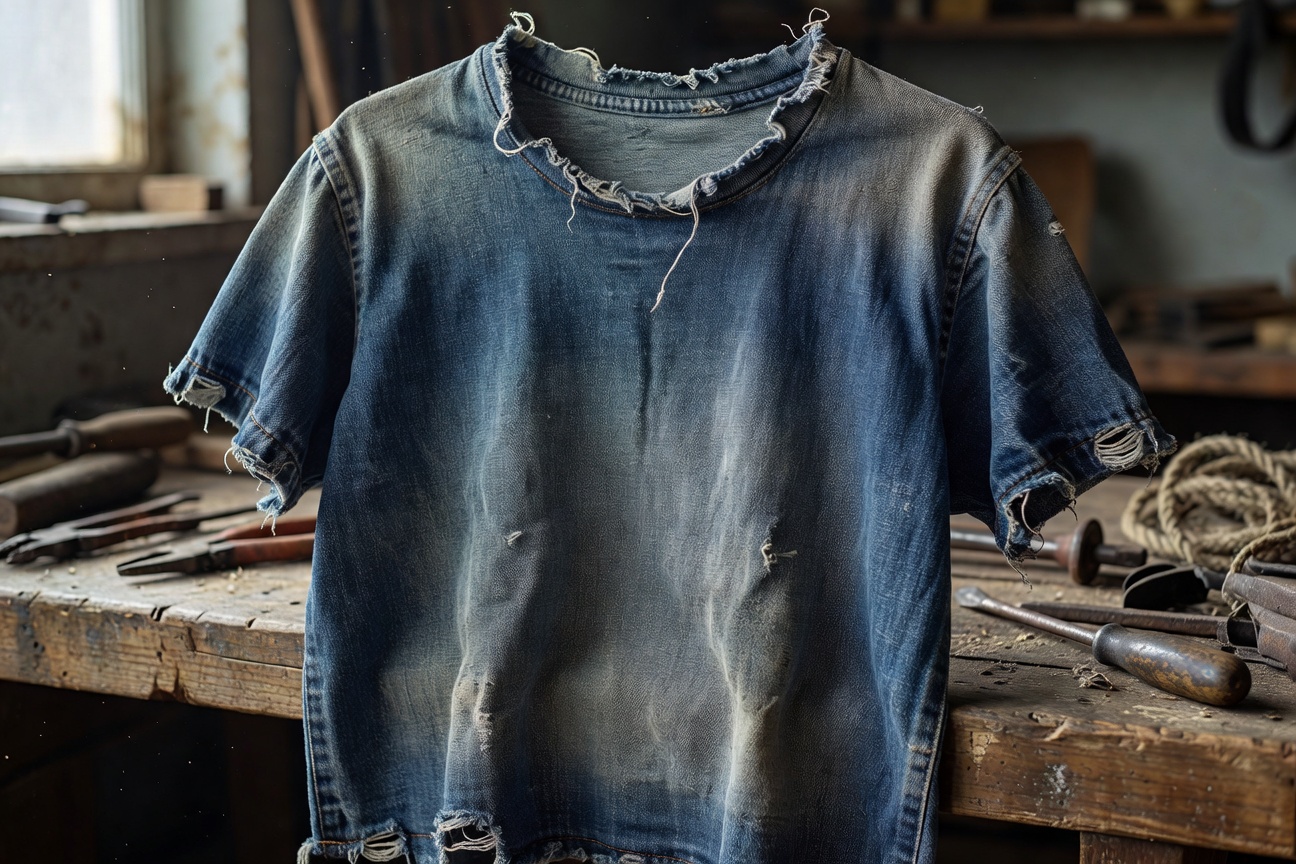デニムディストレストTシャツ